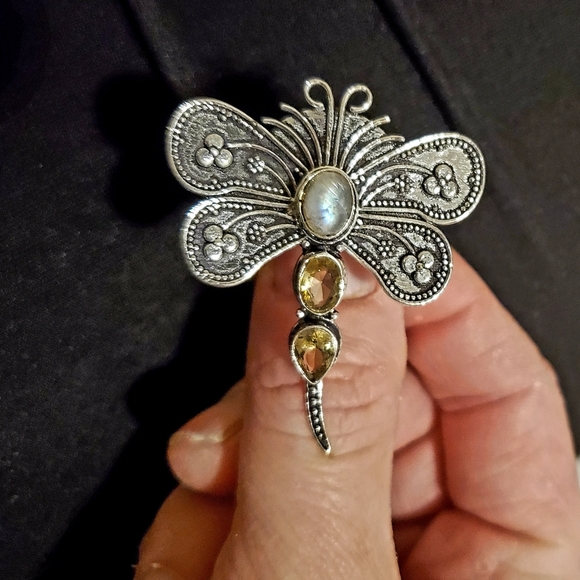 New Rainbow Moonstone & Citrine 925 Silver Dragonfly Ring. - Picture 7 of 12